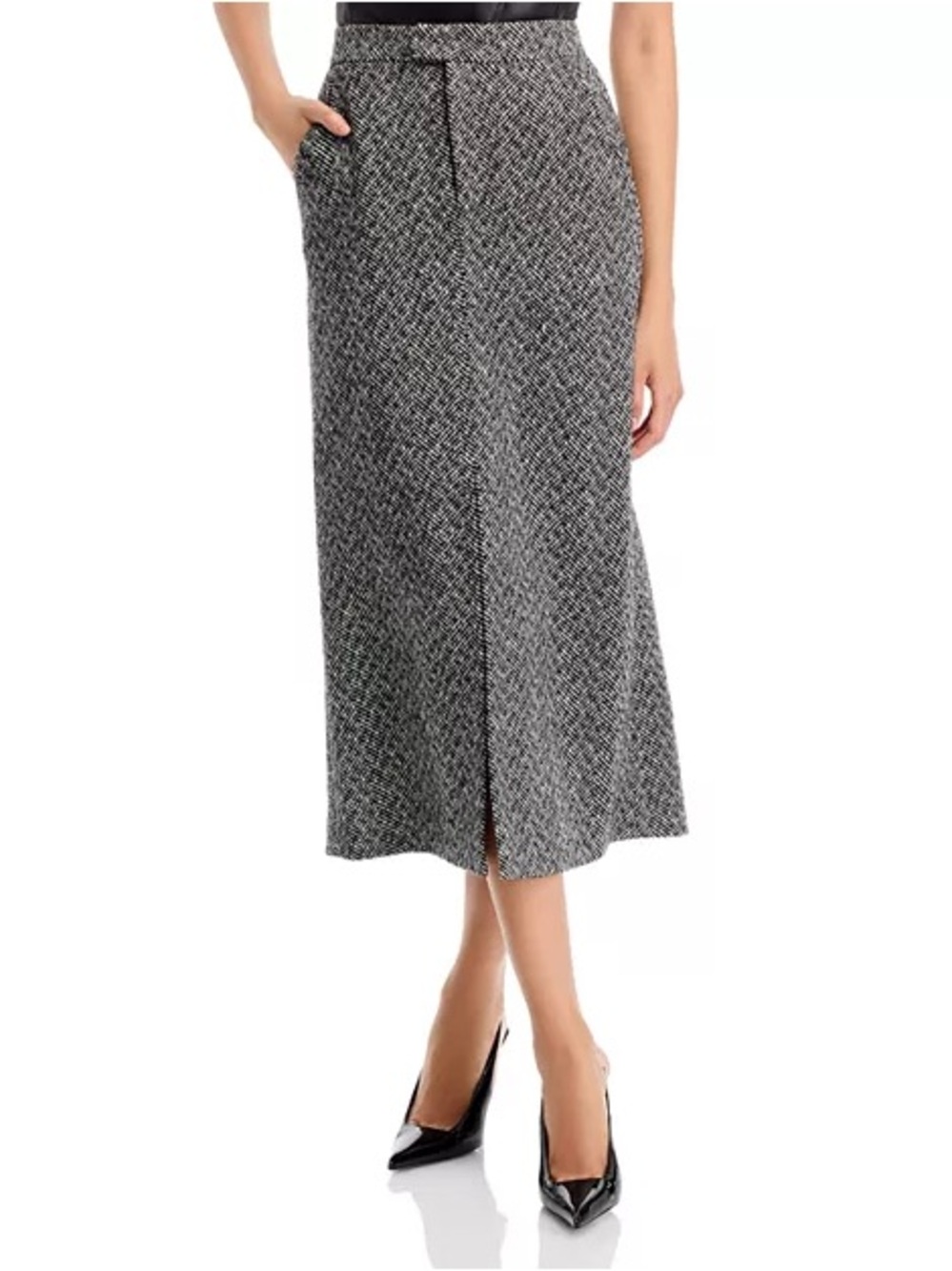 Self-Portrait Black and White Tweed Midi Skirt with Front Slit NWT size 4